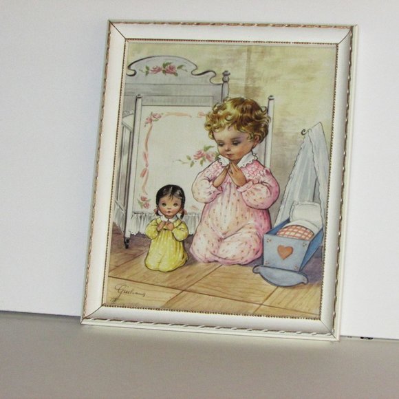 Vintage Framed Print LITTLE GIRL PRAYING Giuliana Art Bonella Milano Italy Retro - Picture 11 of 11